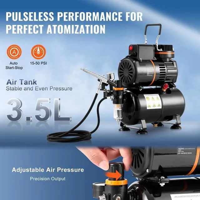 Alt view image 3 of 7 - Airbrush Kit, Dual Fan Air Tank Compressor System Kit with 3.5L Air Storage Tank, Air Brush Set with 0.3 mm Tip Airbrush, Holder, Color Mixing Wheel, Cleaning Brush Set, Art Nail Cookie Tattoo