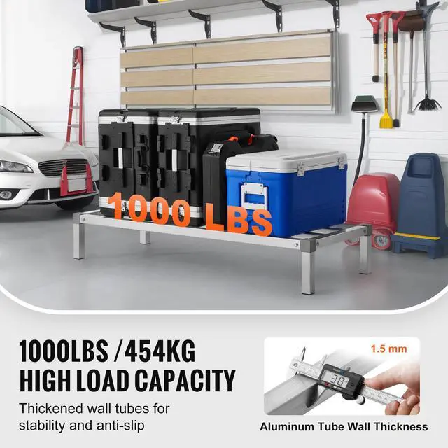 Alt view image 2 of 7 - Aluminum Dunnage Rack, 48 x 20 Commercial Food Floor Rack, 8 Off the Floor, 1000 lbs Capacity All-Welded Aluminum Storage Rack, for Storage in Restaurants, Kitchens, Garages and Vehicles