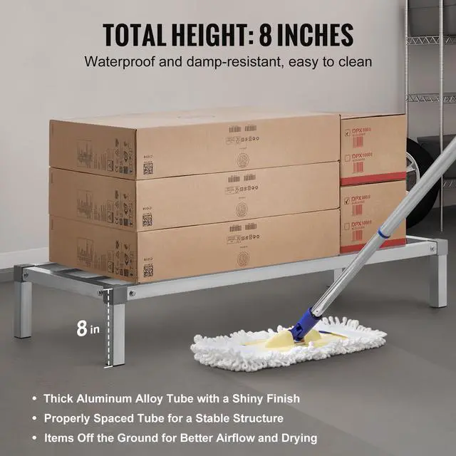 Alt view image 3 of 7 - Aluminum Dunnage Rack, 48 x 20 Commercial Food Floor Rack, 8 Off the Floor, 1000 lbs Capacity All-Welded Aluminum Storage Rack, for Storage in Restaurants, Kitchens, Garages and Vehicles