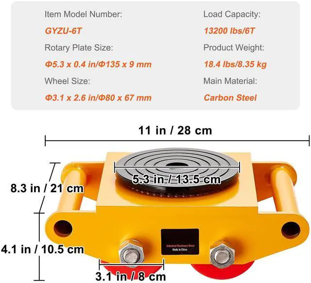 Alt view image 7 of 7 - Machinery Skate Dolly, 13,200 LBS/6T Industrial Machinery Mover, Heavy Duty Carbon Steel Machinery Moving Skate with 4 PU Wheels and 360° Rotation Non-Slip Cap for Warehouse, Workshop, Factory