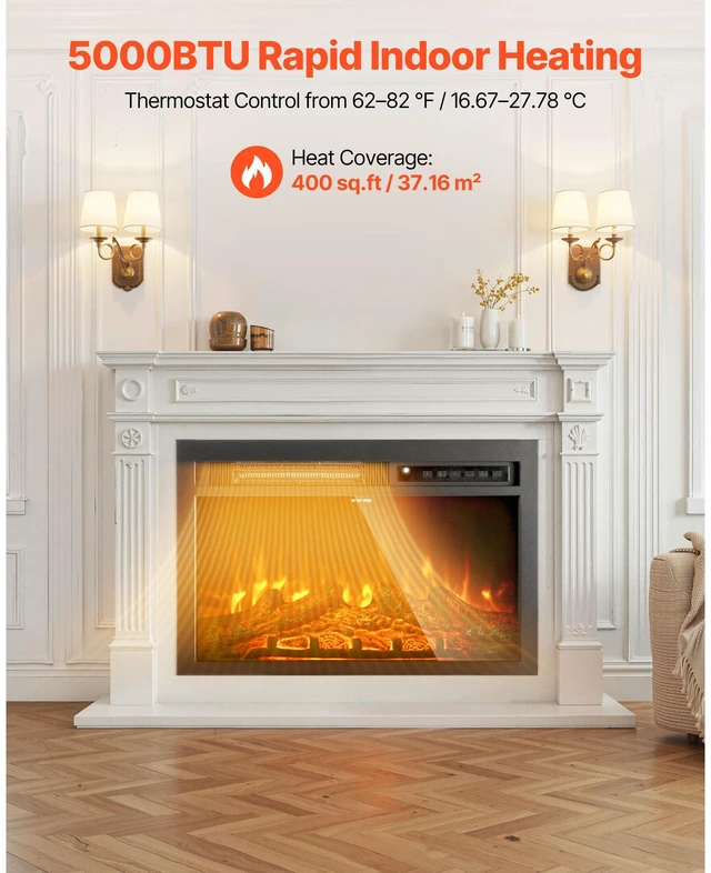 Alt view image 3 of 9 - VEVOR 26in Electric Fireplace Insert Wall Recessed Heater 750W 1500W Remote