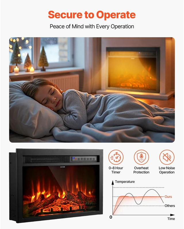 Alt view image 8 of 9 - VEVOR 26in Electric Fireplace Insert Wall Recessed Heater 750W 1500W Remote