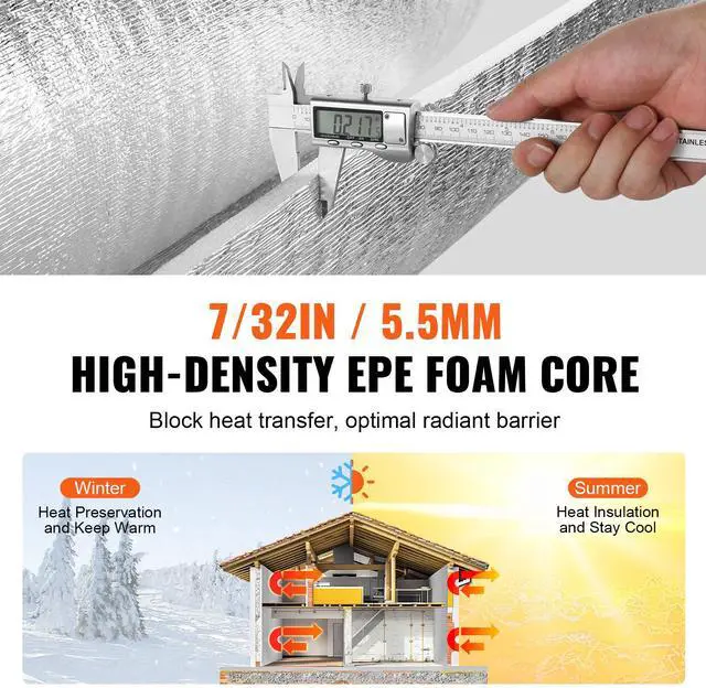 Alt view image 4 of 8 - Double Reflective Insulation Roll, Foam Core Radiant Barrier, 5.5mm 48 in x 50 ft, Double-Sided Aluminum Foil EPE Foam Heat Reflective Shield, Thermal Insulation Roll for Window RV Roof