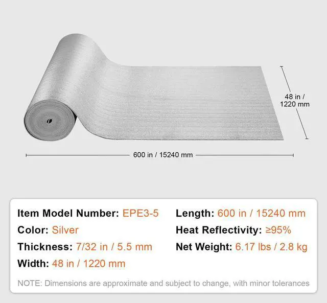 Alt view image 7 of 8 - Double Reflective Insulation Roll, Foam Core Radiant Barrier, 5.5mm 48 in x 50 ft, Double-Sided Aluminum Foil EPE Foam Heat Reflective Shield, Thermal Insulation Roll for Window RV Roof