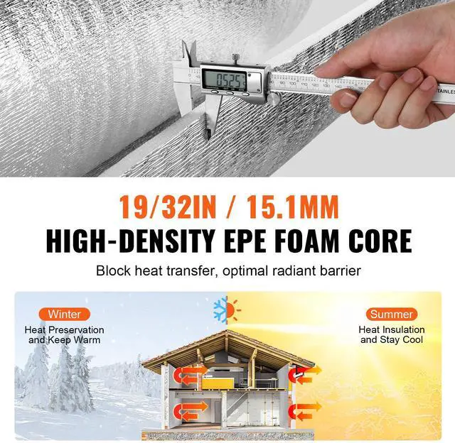 Alt view image 4 of 7 - Double Reflective Insulation Roll, Foam Core Radiant Barrier, 15.1mm 48 in x 25 ft, Double-Sided Aluminum Foil EPE Foam Heat Reflective Shield, Thermal Insulation Roll for Window RV Roof