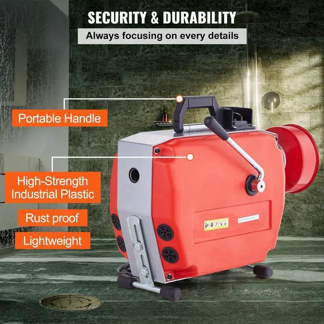 Alt view image 6 of 7 - 120FT x 7/8 Inch Drain Cleaner Machine, 420W Electric Sewer Snake Auger Manual Feed - with 6 Cutters, 2 Steel Cables (120' x 7/8" and 18' x 3/8") & CW/CCW Control for 1.9" to 6" Pipes