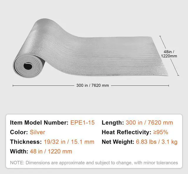 Alt view image 7 of 7 - Double Reflective Insulation Roll, Foam Core Radiant Barrier, 15.1mm 48 in x 25 ft, Double-Sided Aluminum Foil EPE Foam Heat Reflective Shield, Thermal Insulation Roll for Window RV Roof