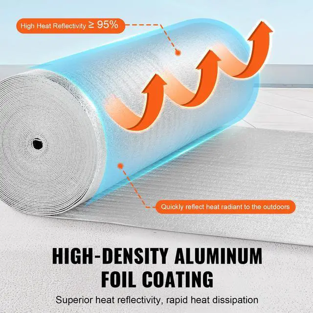 Alt view image 3 of 7 - Double Reflective Insulation Roll, Foam Core Radiant Barrier, 3.2 mm 48 in x 100 ft, Double-Sided Aluminum Foil EPE Foam Heat Reflective Shield, Thermal Insulation Roll for Window RV Roof