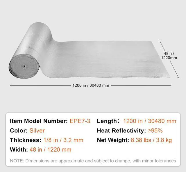 Alt view image 7 of 7 - Double Reflective Insulation Roll, Foam Core Radiant Barrier, 3.2 mm 48 in x 100 ft, Double-Sided Aluminum Foil EPE Foam Heat Reflective Shield, Thermal Insulation Roll for Window RV Roof