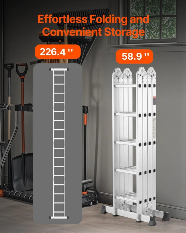 Alt view image 5 of 7 - VEVOR Multi-Purpose Folding Ladder 7-in-1 5 Step 19ft Reach Height Metal