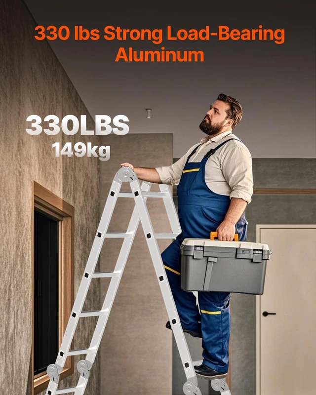 Alt view image 3 of 7 - VEVOR Multi-Purpose Folding Ladder 7-in-1 5 Step 19ft Reach Height Metal