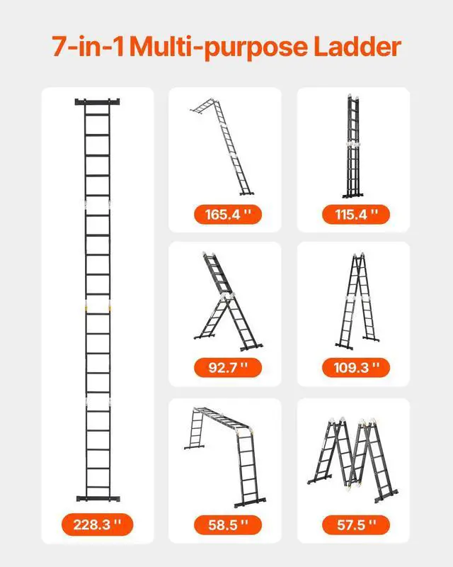 Alt view image 2 of 7 - Multi-Purpose Folding Ladder, 7-in-1 Tall Extension Step Ladder, A Frame 5 Step Telescoping Ladder, 19ft Reach Height Heavy Duty Adjustable Ladder, 330 lbs Capacity for Home Outdoor