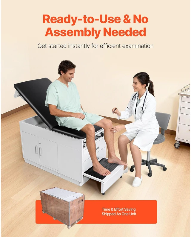 Alt view image 6 of 8 - Pro Medical Exam Table, Medical Examination Bed with Adjustable Backrest, Physical Therapy Exam Table with Locking Cabinet, 2 Drawers, Paper Roll Dispenser, Step Stool & Leg Rest, 500LBS Loading