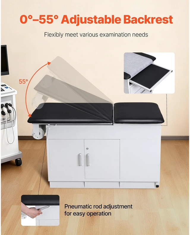 Alt view image 3 of 8 - Pro Medical Exam Table, Medical Examination Bed with Adjustable Backrest, Physical Therapy Exam Table with Locking Cabinet, 2 Drawers, Paper Roll Dispenser, Step Stool & Leg Rest, 500LBS Loading