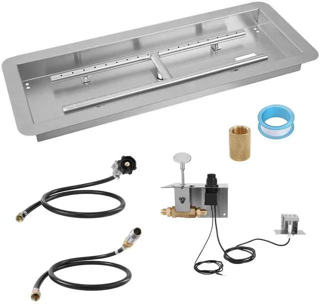 Main image of 36 x 12 inch Drop-in Fire Pit Pan, Rectangular Stainless Steel Fire Pit Burner Kit, Natural & Propane Gas Fire Pan 150,000 BTU with H-Burner for Indoor or Outdoor Use