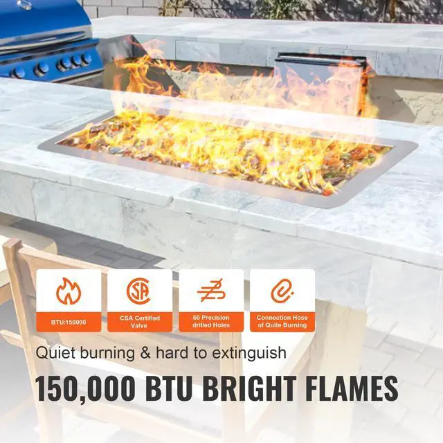 Alt view image 5 of 7 - 36 x 12 inch Drop-in Fire Pit Pan, Rectangular Stainless Steel Fire Pit Burner Kit, Natural & Propane Gas Fire Pan 150,000 BTU with H-Burner for Indoor or Outdoor Use