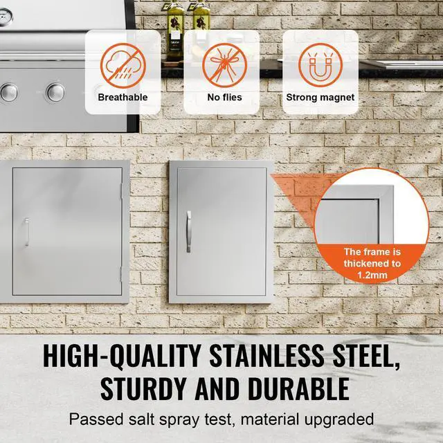 Alt view image 3 of 7 - VEVOR BBQ Access Door, 16W x 22H Inch Single Outdoor Kitchen Door, Stainless Steel Flush Mount Door, Wall Vertical Door with Handle, for BBQ Island, Grilling Station, Outside Cabinet