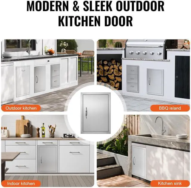 Alt view image 6 of 7 - VEVOR BBQ Access Door, 16W x 22H Inch Single Outdoor Kitchen Door, Stainless Steel Flush Mount Door, Wall Vertical Door with Handle, for BBQ Island, Grilling Station, Outside Cabinet