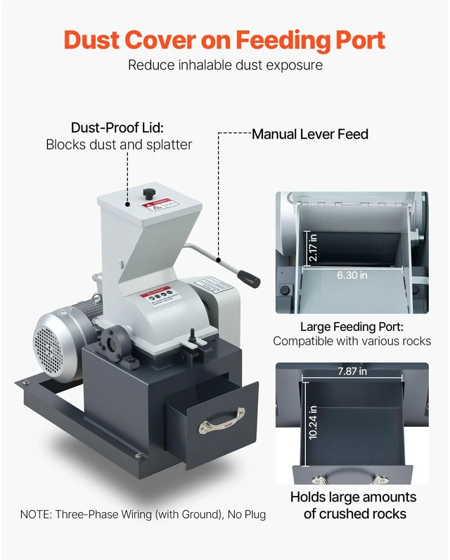 Alt view image 5 of 8 - Hammer Crusher, 2.5KW 220V Electric Rock Stone Shatter Grinder, Glass Crushing Machine with 100 to 200 kg/h Crushing Capacity, Coal Crusher Milling Machine with 0.12/0.24/0.4 inch Sieve Screens