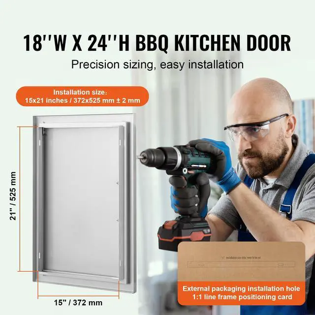 Alt view image 2 of 7 - BBQ Access Door, 18W x 24H Inch Single Outdoor Kitchen Door, Stainless Steel Flush Mount Door, Wall Vertical Door with Handle, for BBQ Island, Grilling Station, Outside Cabinet