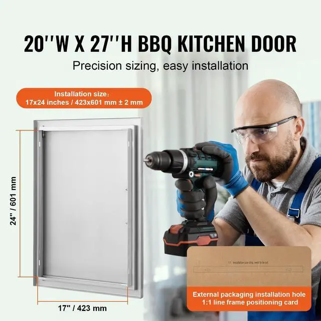 Alt view image 2 of 7 - VEVOR BBQ Access Door, 20W x 27H Inch Single Outdoor Kitchen Door, Stainless Steel Flush Mount Door, Wall Vertical Door with Handle, for BBQ Island, Grilling Station, Outside Cabinet