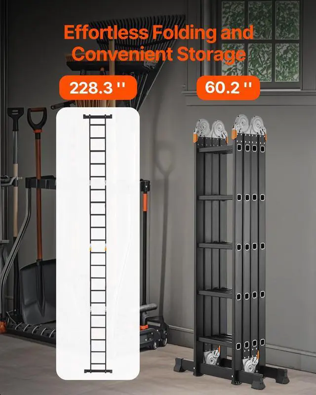 Alt view image 5 of 7 - Multi-Purpose Folding Ladder, 7-in-1 Tall Extension Step Ladder, A Frame 5 Step Telescoping Ladder, 19ft Reach Height Heavy Duty Adjustable Ladder, 330 lbs Capacity for Home Outdoor