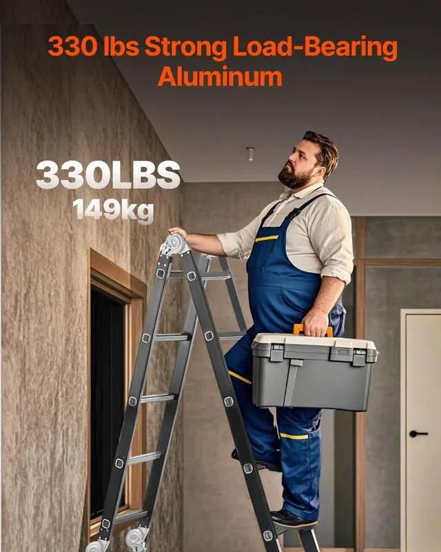 Alt view image 3 of 7 - Multi-Purpose Folding Ladder, 7-in-1 Tall Extension Step Ladder, A Frame 5 Step Telescoping Ladder, 19ft Reach Height Heavy Duty Adjustable Ladder, 330 lbs Capacity for Home Outdoor