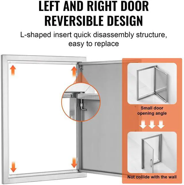Alt view image 4 of 7 - VEVOR BBQ Access Door, 20W x 27H Inch Single Outdoor Kitchen Door, Stainless Steel Flush Mount Door, Wall Vertical Door with Handle, for BBQ Island, Grilling Station, Outside Cabinet