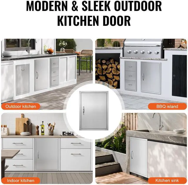 Alt view image 6 of 7 - VEVOR BBQ Access Door, 20W x 27H Inch Single Outdoor Kitchen Door, Stainless Steel Flush Mount Door, Wall Vertical Door with Handle, for BBQ Island, Grilling Station, Outside Cabinet