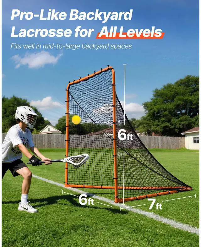 Alt view image 2 of 7 - Lacrosse Goal, 6' x 6' Lacrosse Net, Folding Portable Backyard Lacrosse Training Equipment, Steel Frame Training Net, Quick & Easy Setup Lacrosse Goal, Perfect for Youth Adult Training, Orange