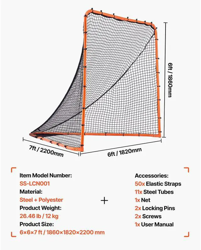 Alt view image 7 of 7 - Lacrosse Goal, 6' x 6' Lacrosse Net, Folding Portable Backyard Lacrosse Training Equipment, Steel Frame Training Net, Quick & Easy Setup Lacrosse Goal, Perfect for Youth Adult Training, Orange