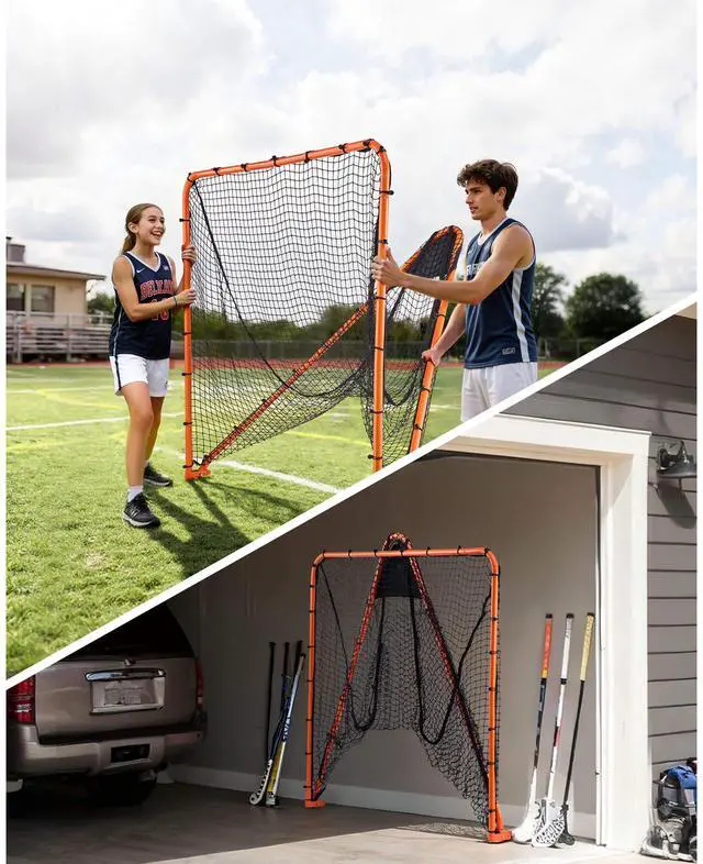 Alt view image 5 of 7 - Lacrosse Goal, 6' x 6' Lacrosse Net, Folding Portable Backyard Lacrosse Training Equipment, Steel Frame Training Net, Quick & Easy Setup Lacrosse Goal, Perfect for Youth Adult Training, Orange