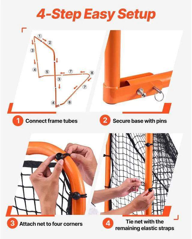 Alt view image 6 of 7 - Lacrosse Goal, 6' x 6' Lacrosse Net, Folding Portable Backyard Lacrosse Training Equipment, Steel Frame Training Net, Quick & Easy Setup Lacrosse Goal, Perfect for Youth Adult Training, Orange