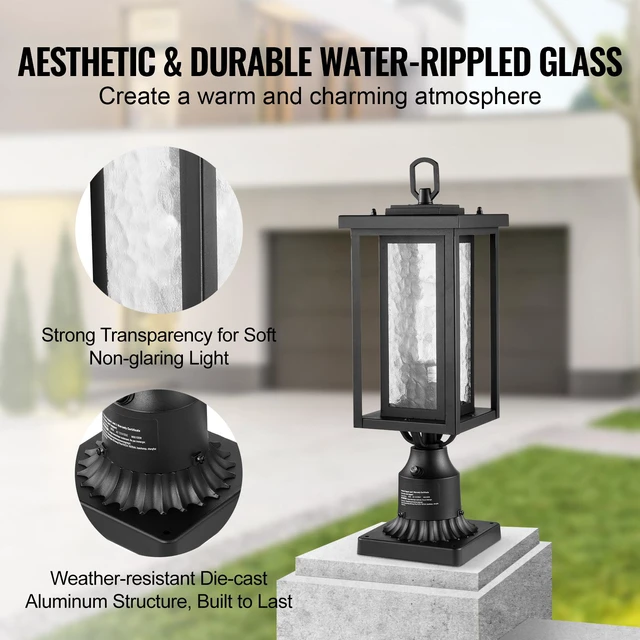 Alt view image 13 of 14 - 2 Pack Dusk to Dawn Outdoor Post Light, 17.72 in, Waterproof Lamp Post Light Fixtures with 3.5 in Pier Mount Base Glass Shade, Lightning-proof Exterior Pole Column Light for Patio Garden Pathway