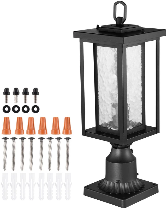 Alt view image 8 of 14 - 2 Pack Dusk to Dawn Outdoor Post Light, 17.72 in, Waterproof Lamp Post Light Fixtures with 3.5 in Pier Mount Base Glass Shade, Lightning-proof Exterior Pole Column Light for Patio Garden Pathway