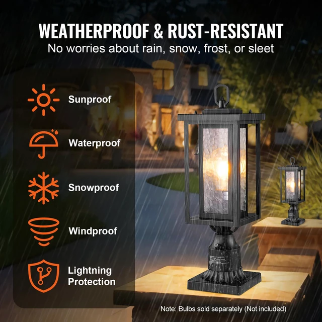 Alt view image 10 of 14 - 2 Pack Dusk to Dawn Outdoor Post Light, 17.72 in, Waterproof Lamp Post Light Fixtures with 3.5 in Pier Mount Base Glass Shade, Lightning-proof Exterior Pole Column Light for Patio Garden Pathway