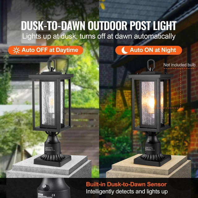 Alt view image 9 of 14 - 2 Pack Dusk to Dawn Outdoor Post Light, 17.72 in, Waterproof Lamp Post Light Fixtures with 3.5 in Pier Mount Base Glass Shade, Lightning-proof Exterior Pole Column Light for Patio Garden Pathway