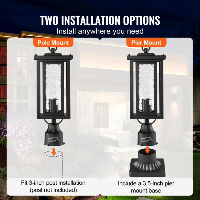 Alt view image 12 of 14 - 2 Pack Dusk to Dawn Outdoor Post Light, 17.72 in, Waterproof Lamp Post Light Fixtures with 3.5 in Pier Mount Base Glass Shade, Lightning-proof Exterior Pole Column Light for Patio Garden Pathway