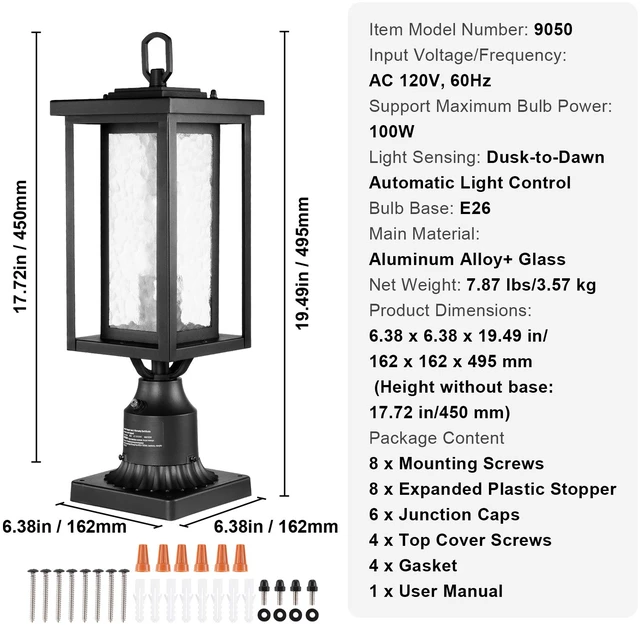 Alt view image 14 of 14 - 2 Pack Dusk to Dawn Outdoor Post Light, 17.72 in, Waterproof Lamp Post Light Fixtures with 3.5 in Pier Mount Base Glass Shade, Lightning-proof Exterior Pole Column Light for Patio Garden Pathway