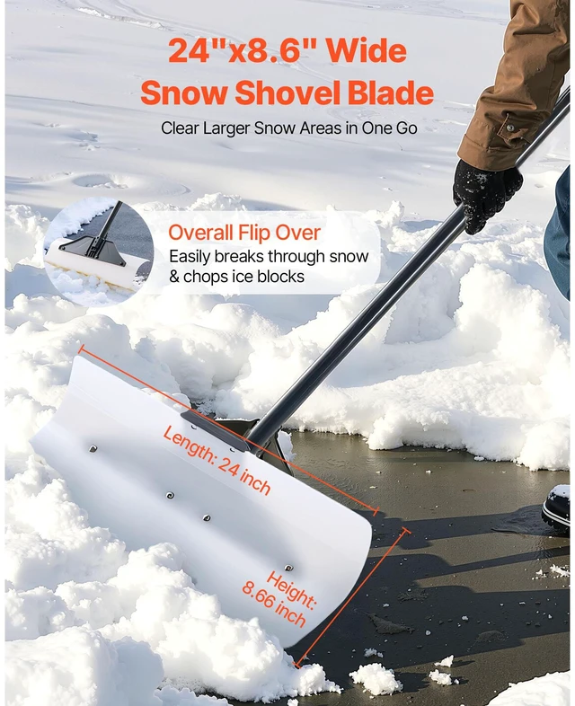 Alt view image 3 of 9 - Plastic Snow Pusher Shovel 24in Heavy Duty Snow Plow for Driveway Ergonomic Grip