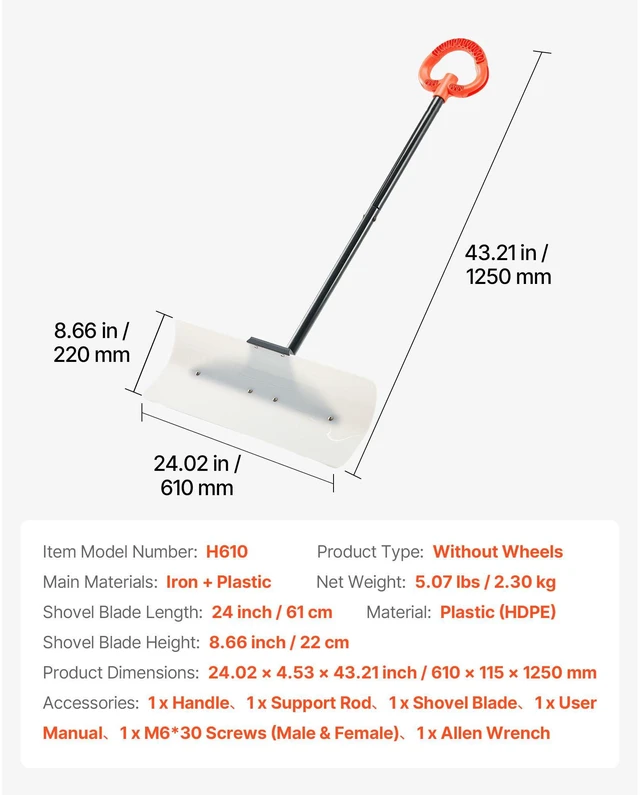 Alt view image 8 of 9 - Plastic Snow Pusher Shovel 24in Heavy Duty Snow Plow for Driveway Ergonomic Grip