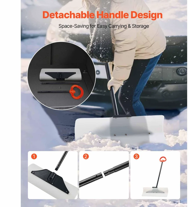Alt view image 6 of 9 - Plastic Snow Pusher Shovel 24in Heavy Duty Snow Plow for Driveway Ergonomic Grip