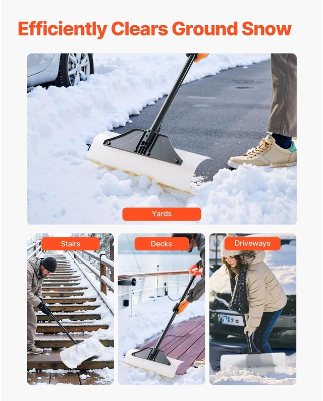 Alt view image 7 of 9 - Plastic Snow Pusher Shovel 24in Heavy Duty Snow Plow for Driveway Ergonomic Grip