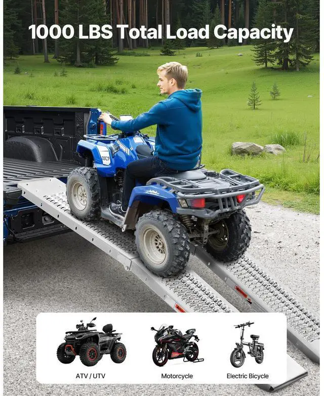 Alt view image 2 of 7 - Aluminum Ramps, 1000 lbs, 2Pcs Heavy-duty Ramps with Wider Ramp Surface, Universal Stable Loading Ramp with Handles, Fit for ATV, UTV, Motorcycle, Electric Bicycle, etc.