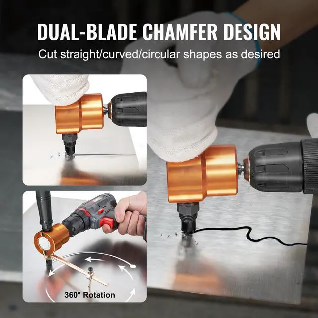 Alt view image 4 of 7 - Double Head Sheet Metal Nibbler Cutter, 360 Degree Metal Nibbler Drill Attachment with Extra Punch and Die, Cutting Hole Accessory and Step Drill Bit, for Straight Curve and Circle Cutting