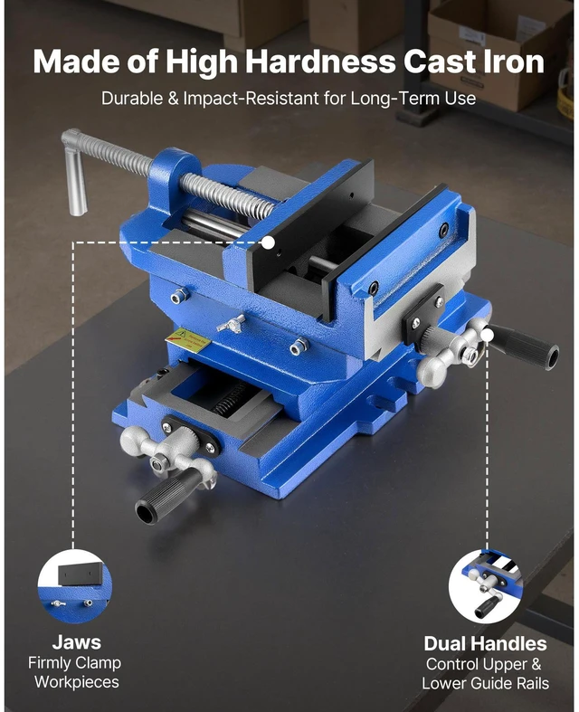 Alt view image 3 of 8 - Cross Slide Drill Press Vise, 6 Inch Jaw Width, 2 Way X-Y Axis Bench Vise, 5.7 Inch Max Jaw Opening, Heavy Duty Cast Iron, Workbench Vice Clamp, for Woodworking Drilling CNC Milling Machine