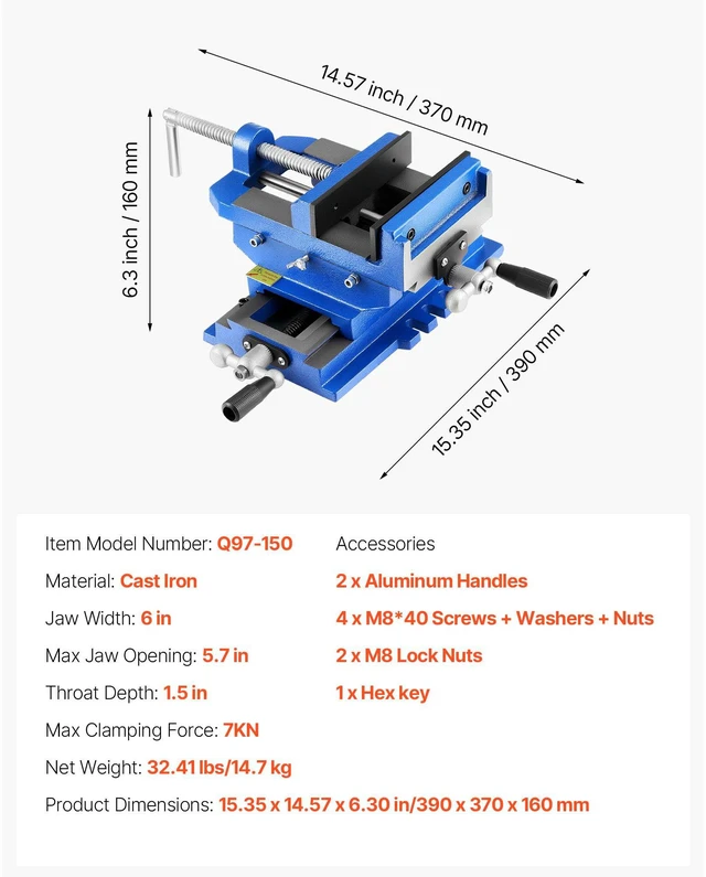 Alt view image 7 of 8 - Cross Slide Drill Press Vise, 6 Inch Jaw Width, 2 Way X-Y Axis Bench Vise, 5.7 Inch Max Jaw Opening, Heavy Duty Cast Iron, Workbench Vice Clamp, for Woodworking Drilling CNC Milling Machine