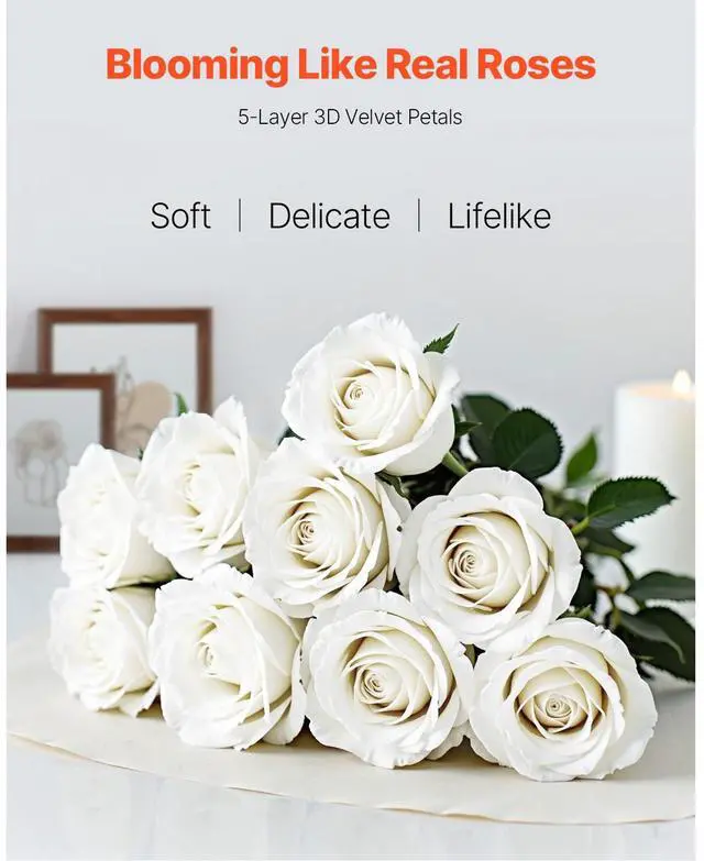 Alt view image 2 of 7 - Artificial Flowers, 120 pcs Real Looking White Foam Fake Roses Bulk, White Faux Bridal Shower with Stems for DIY Wedding Bouquets, Home Centerpieces Arrangements, Party Tables Decorations