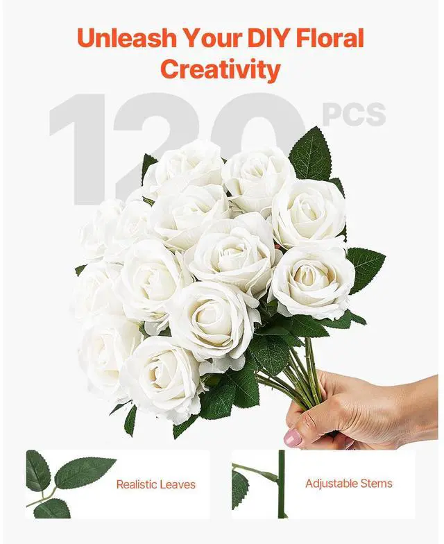 Alt view image 4 of 7 - Artificial Flowers, 120 pcs Real Looking White Foam Fake Roses Bulk, White Faux Bridal Shower with Stems for DIY Wedding Bouquets, Home Centerpieces Arrangements, Party Tables Decorations