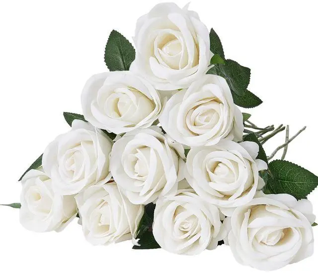 Main image of Artificial Flowers, 120 pcs Real Looking White Foam Fake Roses Bulk, White Faux Bridal Shower with Stems for DIY Wedding Bouquets, Home Centerpieces Arrangements, Party Tables Decorations